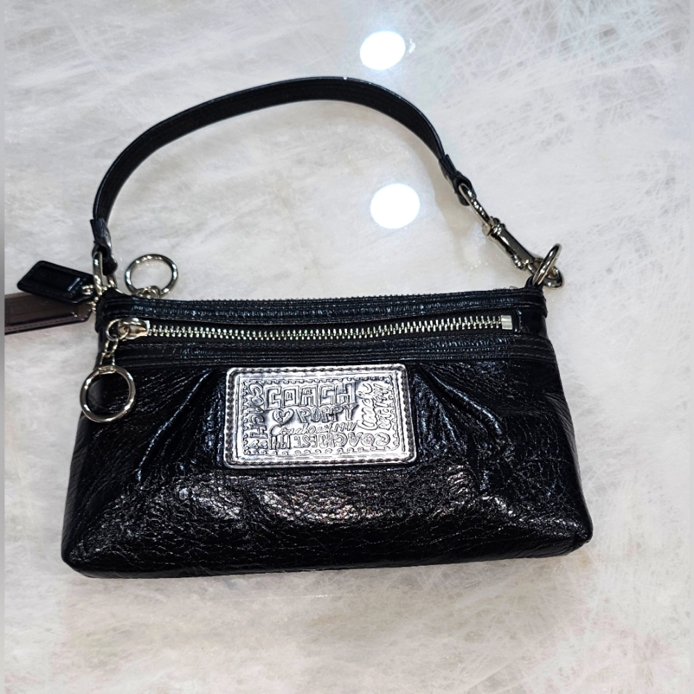 Coach Demi Mini Wristlet 1941 Poppy Collection Bag Black Silver Rare Find